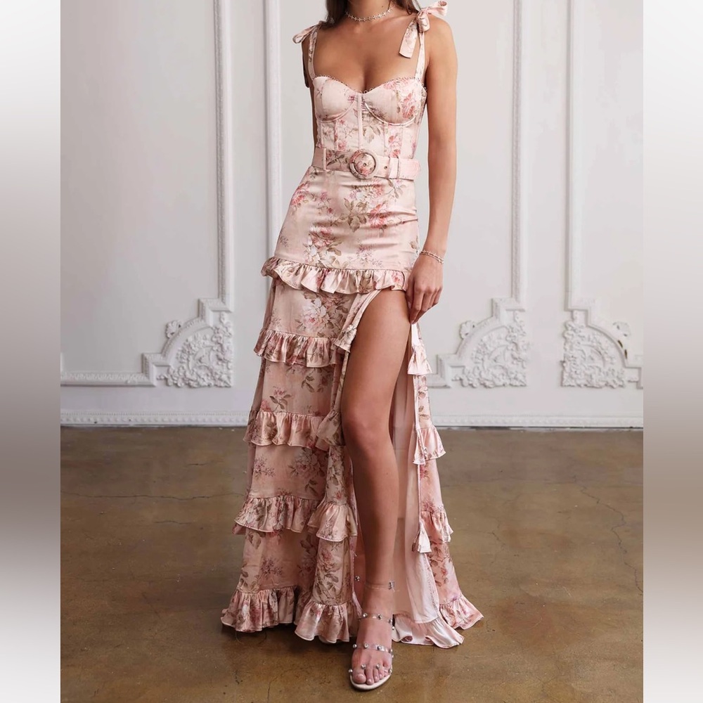 V Chapman Lisanthus Dress - Peach Tapestry - Size 8